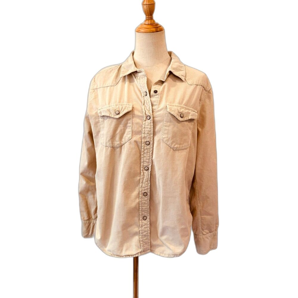 Dylan Women’s Corduroy Shirt M Cream Snap Front Western 100% Cotton